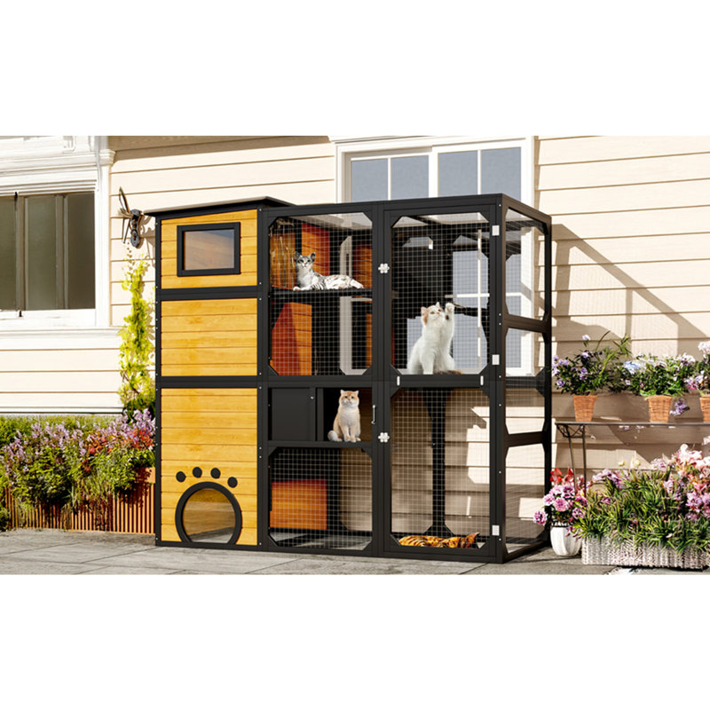 Catio extérieur à 4 niveaux GO Cat - imperméable avec fenêtre et plateformes