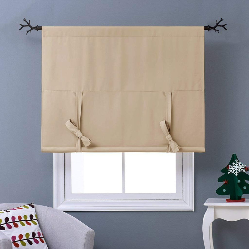 Blackout Thermal Insulated Short Curtain Tie Up Shade for Small Window, Window Valance Balloon Roman Blind (Rod Pocket 1 Panel)