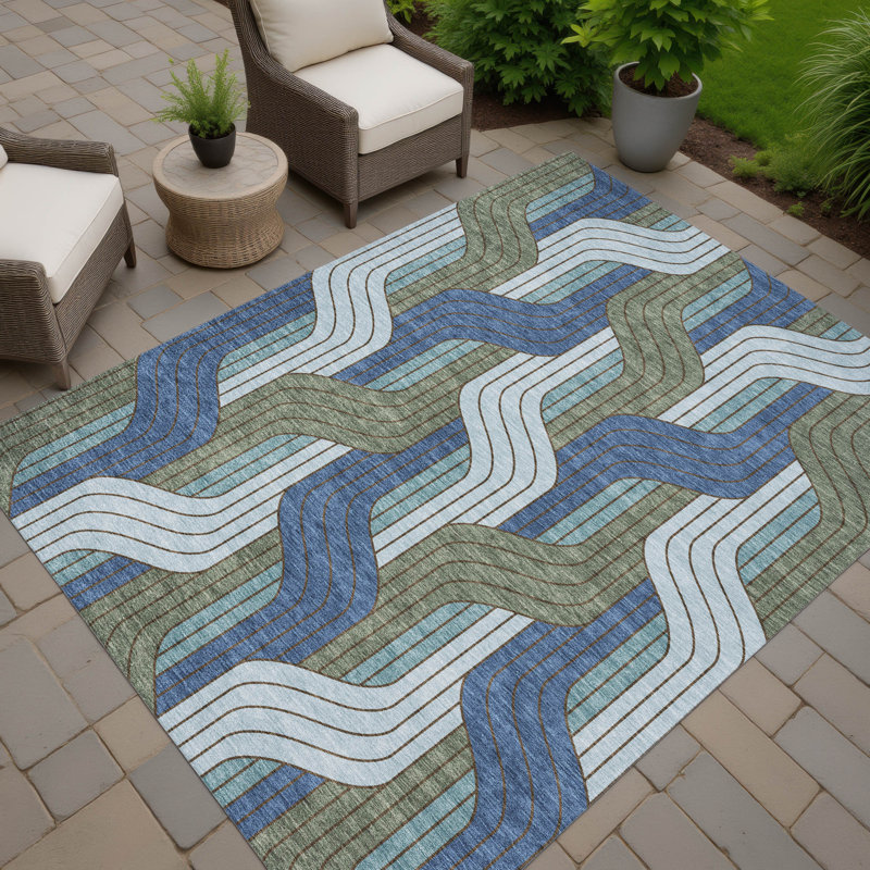 Machine Washable Indoor/Outdoor Lockway ACN2422 Mid-Century Modern Rug, Rectangle 9' x 12'