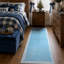 Tapis de corridor bleu vintage à bordure ondulée, lavable et antidérapant, idéal pour le corridor, la cuisine ou la chambre.-728788080-728788087