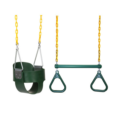 Eastern Jungle Gym Toddler Bucket Swing Set Seat + Trapeze Bar And Gym Rings Set