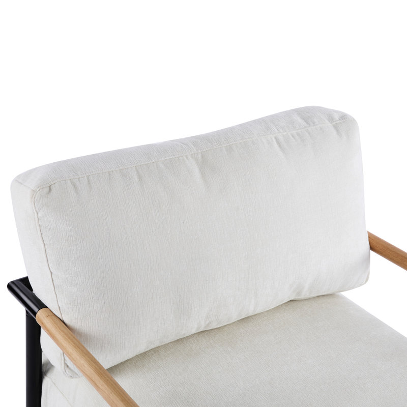 Fauteuil d'appoint de 26,8 po avec coussins de dossier souples, structure en métal et fauteuil en bois pour les espaces de vie