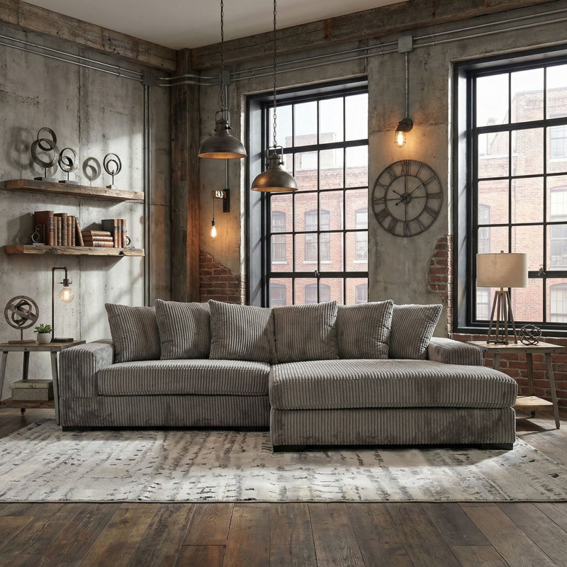 Luxe 108" Corduroy Sectional, Fog