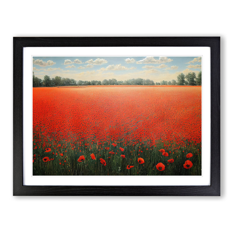 Distinguished Poppy Field Flowers - Single Picture Frame Print, Black, 46cm H x 64cm W