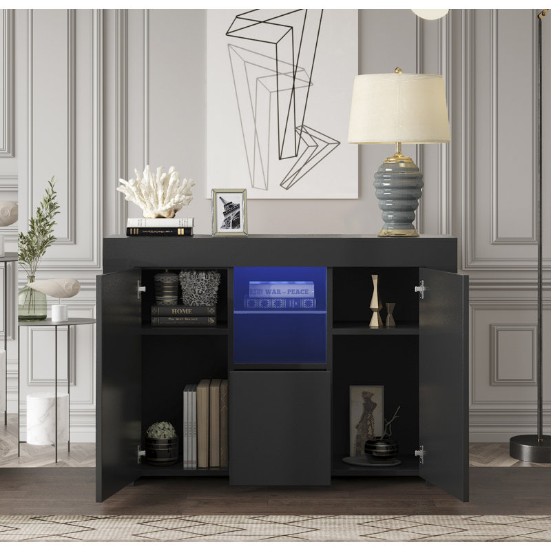 Buffet de cuisine avec lumière DEL, Noir, noir, noir, noir