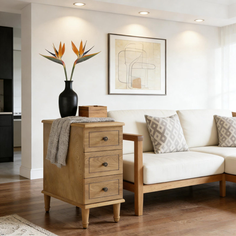 Table d'appoint en bois avec tiroirs Threen
