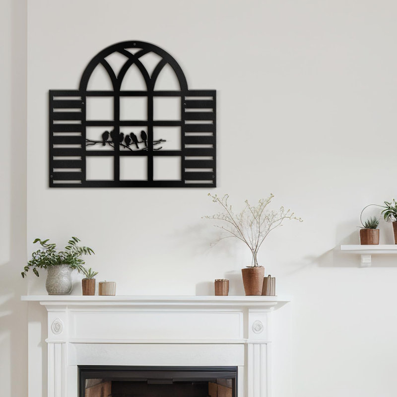 Oiseaux perchés sur une branche, décoration murale abstraite, décoration murale en métal, H 21,36 po x l 24 po x P 0,05 po