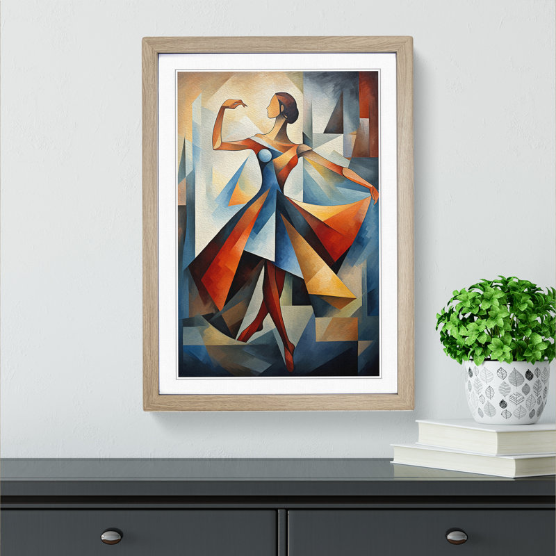 Ballet Dancer Cubism Art - Framed Print, 46cm H x 34cm W, Oak Framed