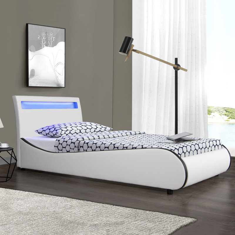 Atropus LED Faux Leather Bed Frame, Single (3'), White