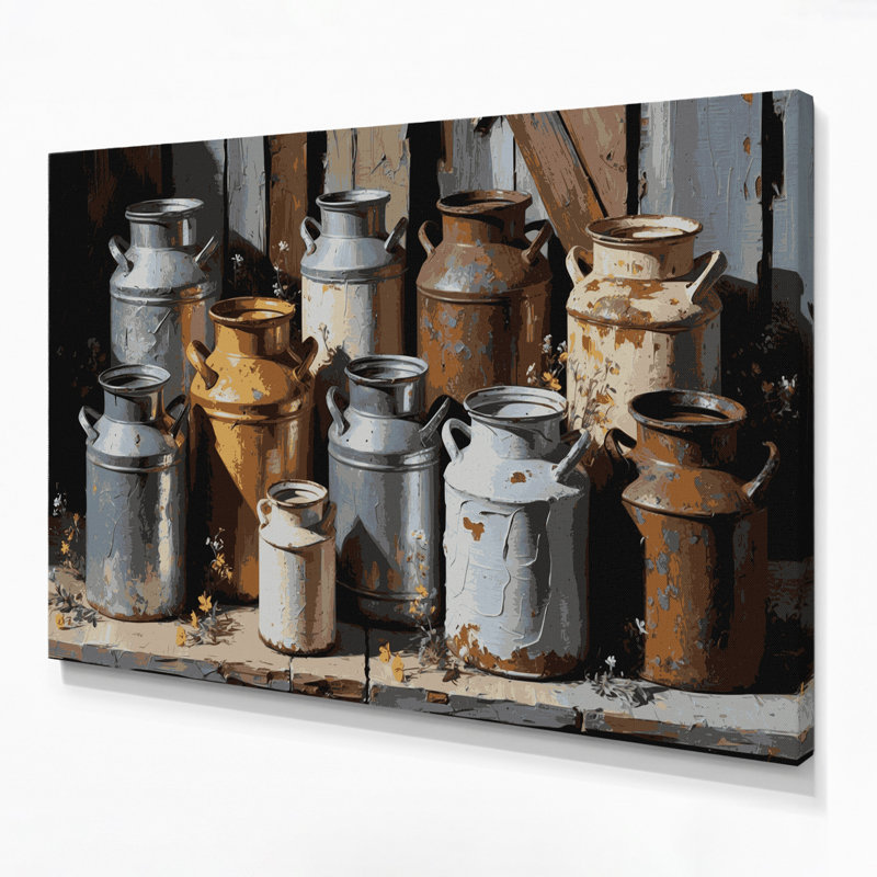«Farm Milk Cans Brown», art mural sur toile, H 11 po x l 14 po