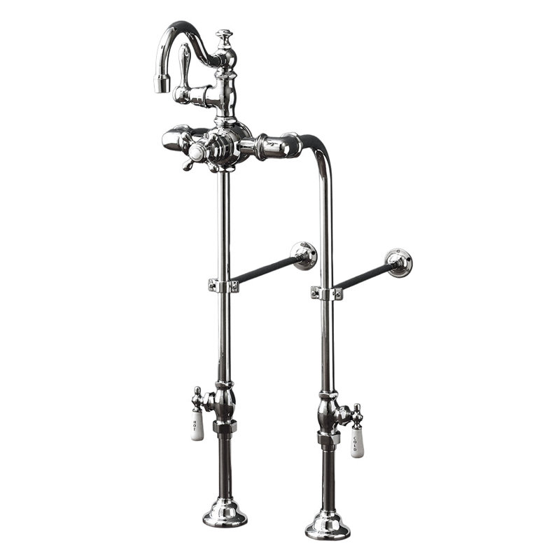 Robinet de baignoire thermostatique autoportant avec robinet à arche fixe de 15 po et ensemble d'alimentation par-dessus la jante de Strom Living