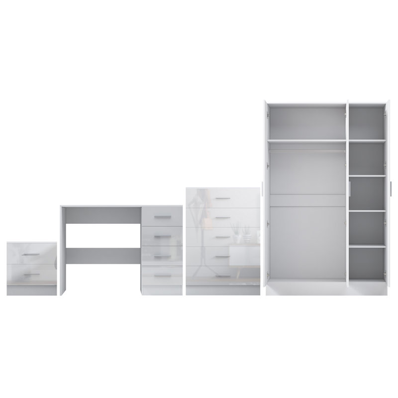 Eva Piece Bedroom Set, White Gloss / Matt White