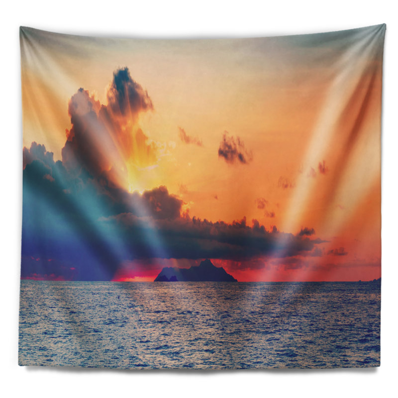 Tapisserie panorama à coucher de soleil sur mer avec accessoires suspendus en polyester seascape coucher de soleil sur mer inclus