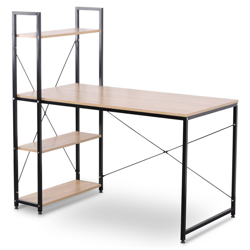 Akridge Corner Leaning / Ladder Desk, Black, Light Oak