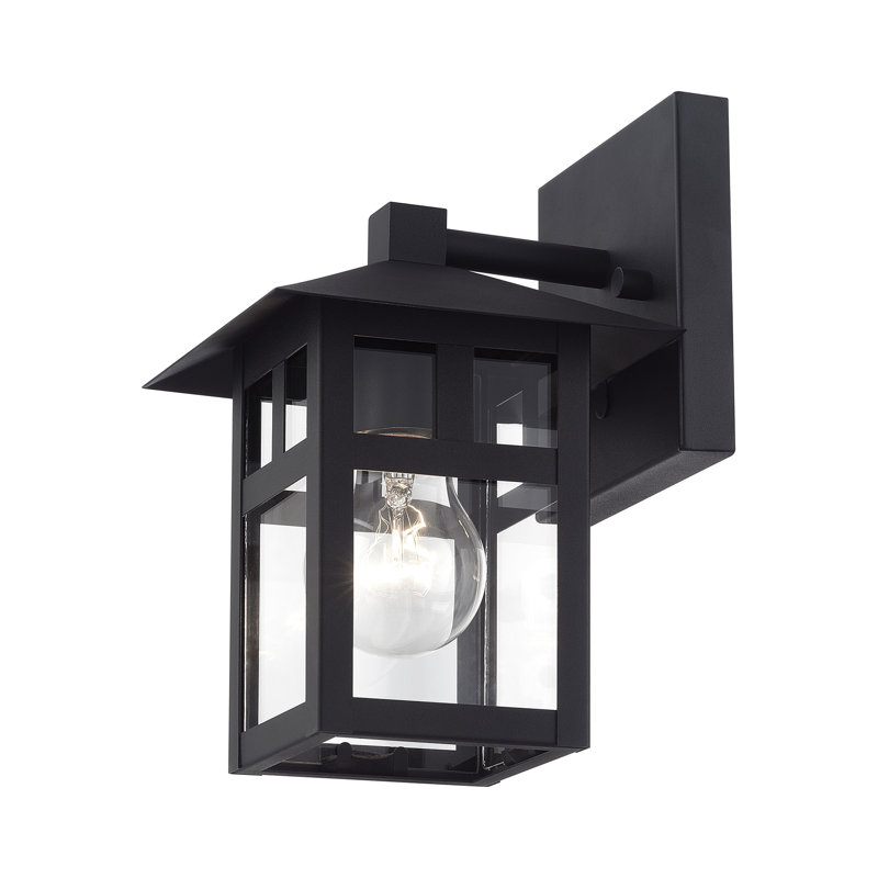 1 Light Small Outdoor Wall Lantern With Clear Glass, Textured Black
