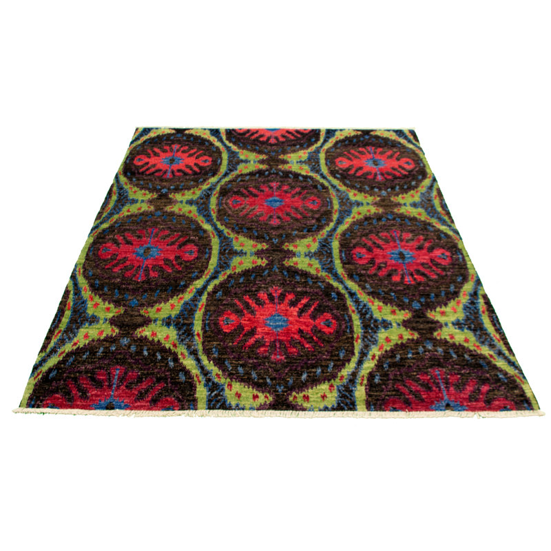 Tapis noir en laine noué à la main de conception unique 7 pi 10 po x 10 pi 3 po Raadhiya