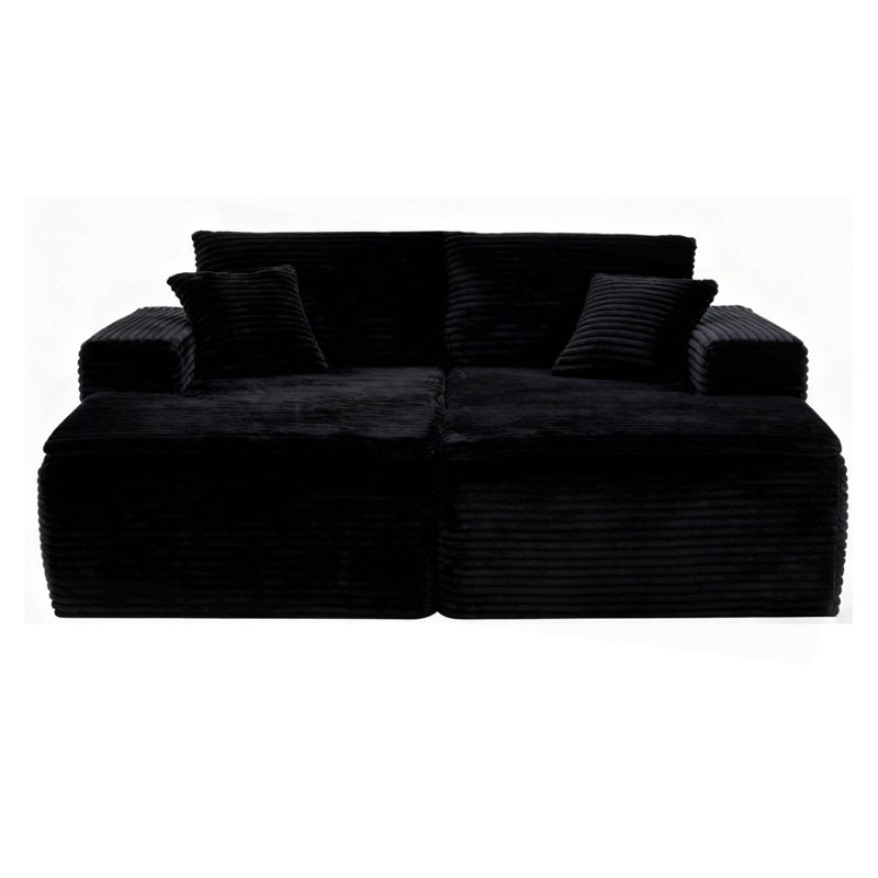 Canapé-lit rembourré 73,4 po 2 places en velours côtelé moderne avec coussin, Black