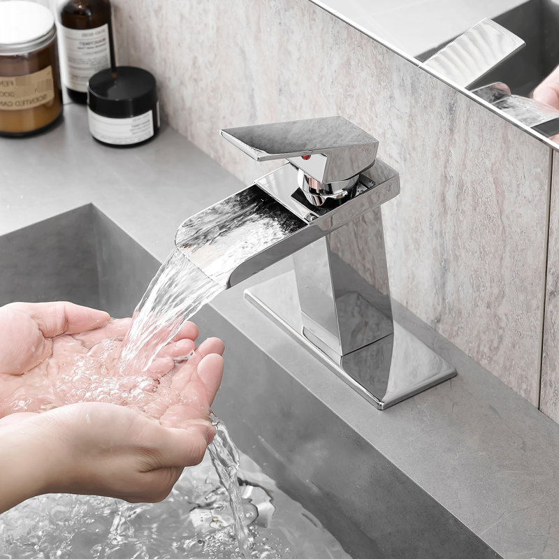 Modern Bathroom Faucet With Waterfall Spout, Finish, Deck-Mounted, Single Hole Tap Deck Plate Waterfall, , Handle, Cartridge Valve, Contemporary Item