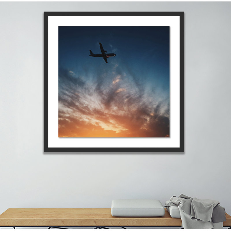 Sunset Plane Print by Vitaliy Paykov, Black