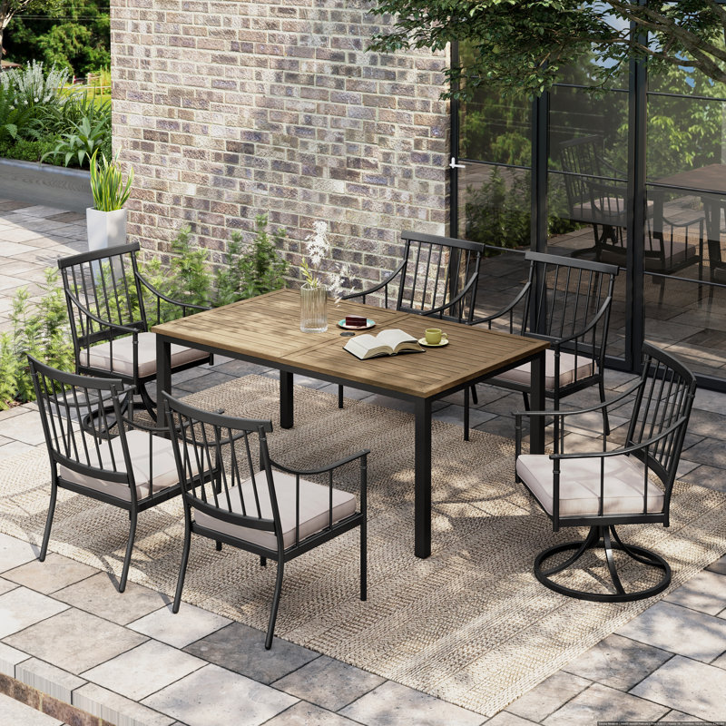 6 - Person Metal Patio Dining Set With Rectangular Table , Cushions Included