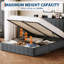 Structure de grand lit avec rangement relevable, lit tapissier en velours avec tête de lit, lit plateforme en métal, support hydraulique, aucun sommier tapissier requis, gris-916604080-916604086