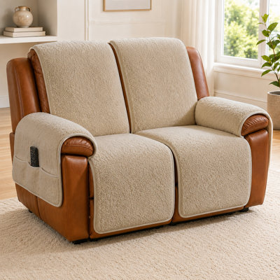 Ensemble de protection pour meubles inclinables en Sherpa Plush avec envers antidérapant, housses d'accoudoirs et poches latérales pour chaise, causeuse et canapé à 3 places