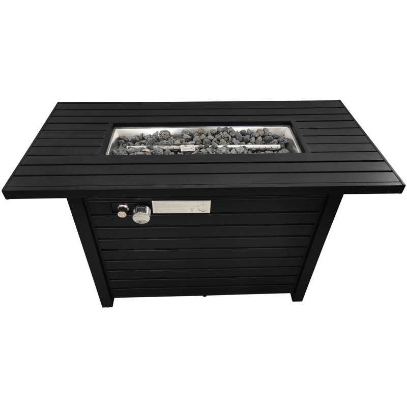 Modern Black Steel Outdoor Fire Pit Table, 25" X 42", Adjustable Flame, Propane & Natural Gas, 50000 , Stainless Burner Area H 42" W For Use, Burner, With Cover