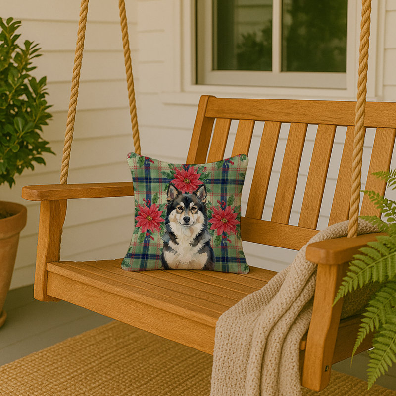 Coussin Finnfin Lapphund Christmas PoinsettIas, Carré 14 po, Chien finnois de Laponie