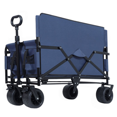 3-in-1 Convertible Folding Wagon Cart with Bench Seat & Storage - 500lbs Heavy-Duty Utility Wagon, 180L Capacity All-Terrain Wheels for Camping, Beach, Sports, Garden