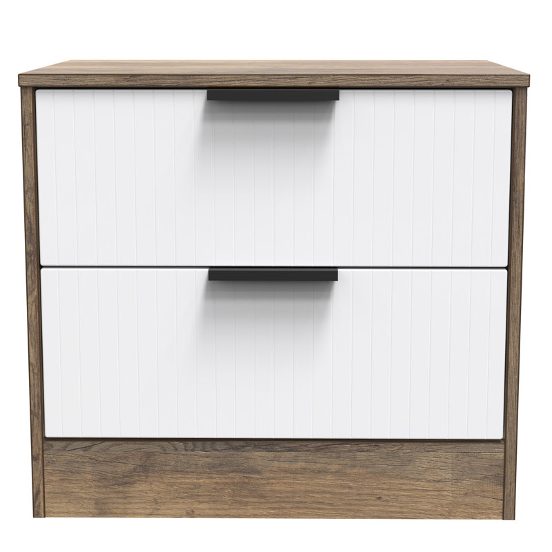 Berklie 2 Drawer Midi Chest (Ready Assembled), White Matt/Vintage Oak