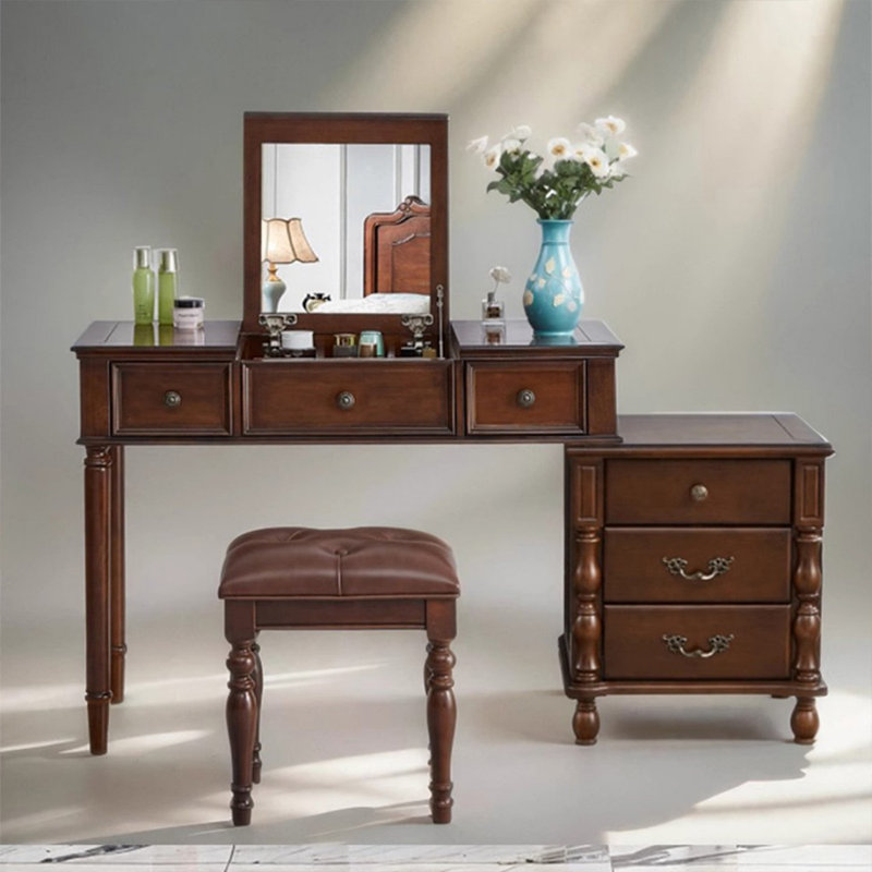 Coiffeuse avec miroir, 5 tiroirs, 1 chaise