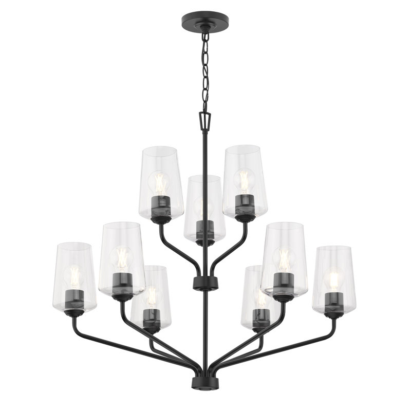 Celino Nine-Light Chandelier with Clear Glass, Satin Black