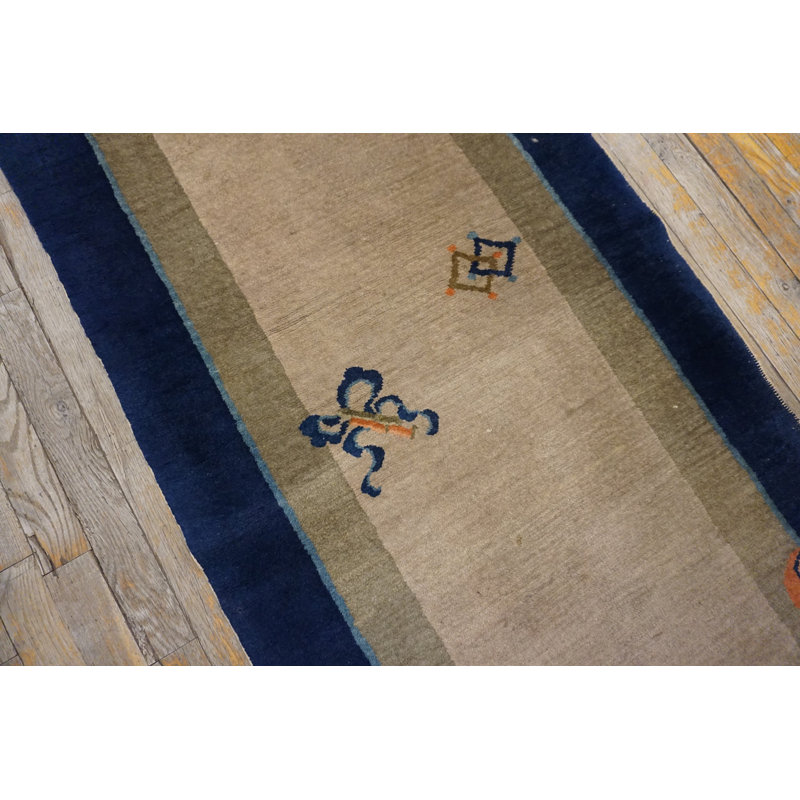 Ivory Chinese Antique Knotted Hallway Runner Wool - Peking 1920s Rectangle Rug