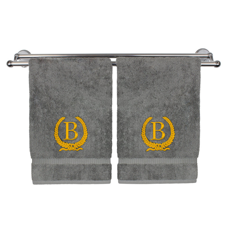 Essuie-mains monogramme - ensemble de 2 - lettre de conception de couronne, B, Gris / Or