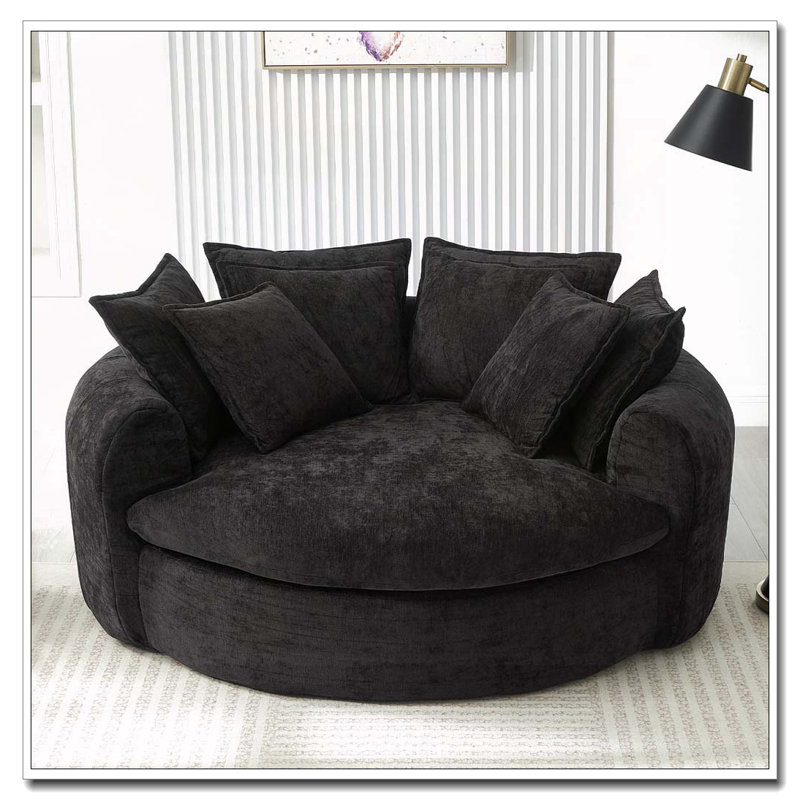 Fauteuil d'appoint rembourré en tissu chenille, Noir