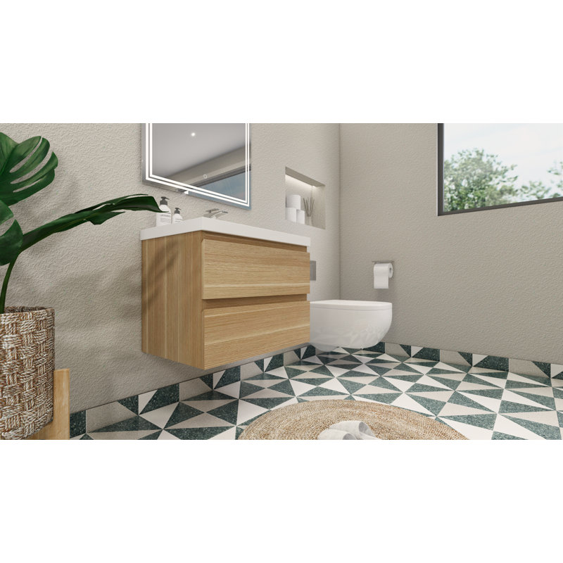 Cavaliere Single Bathroom Vanity with Acrylic Top, White Oak