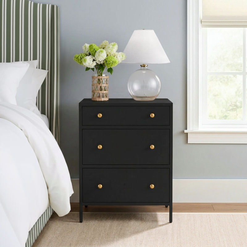 Walee 3 - Drawer Iron 20" Nightstand, Black