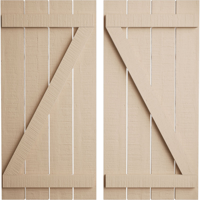 Volets rustiques à quatre planches espacées avec planche en Z (par paire), Texture cèdre brut / brun clair apprêté, 23"