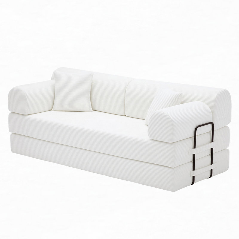 Canapé-lit convertible 4-en-1 avec tissu bouclé, Beige bouclé