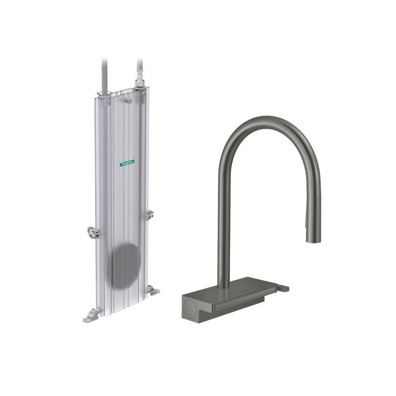 Robinet de cuisine à 3 jets avec bec rétractable avec sBox Aquno Select, 1,75, Chrome poli noir