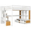Lit mezzanine double avec bureau et tablettes, style simple blanc naturel et bureau, surface substantielle