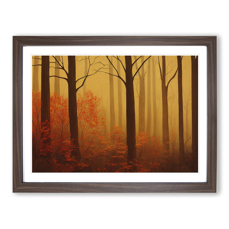 Delightful Autumn Forest - Single Picture Frame Painting, 25cm H x 34cm W x 2cm D, Walnut