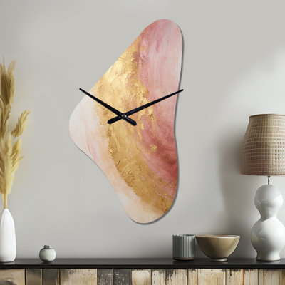 «Depaul», rose, désert, mirage, spirale I - horloge asymétrique abstraite en métal, horloge murale moderne de forme irrégulière
