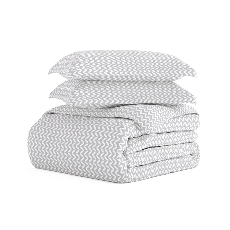 Simply Soft™ Puffed Chevron Pattern Duvet Cover Set, Light Gray, Twin Duvet Cover + 1 Standard Sham