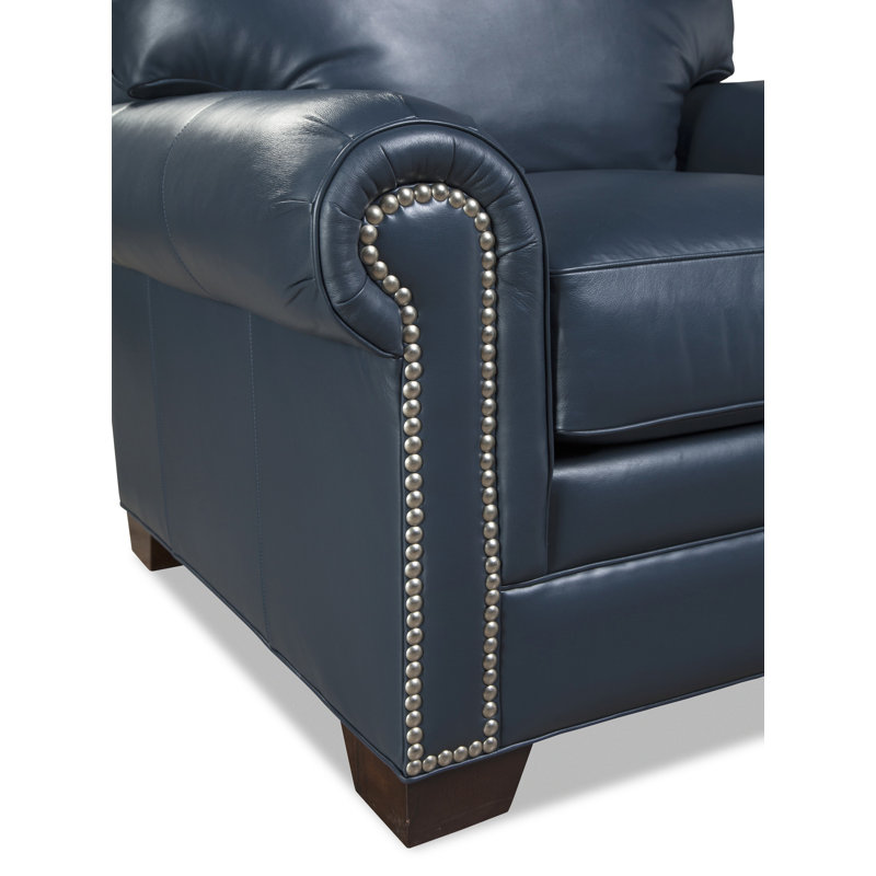 Canapé à accoudoirs roulés en cuir véritable 86 po Copola, Cuir véritable bleu