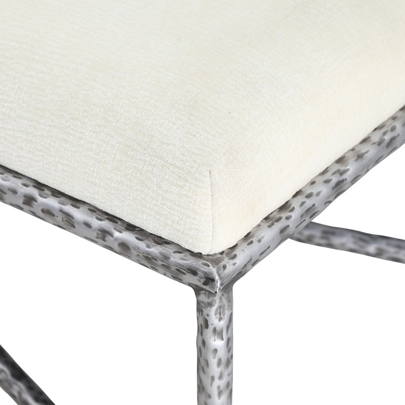 Banc en tissu Iyania Chenille, Tissu chenille crème, Argent argent
