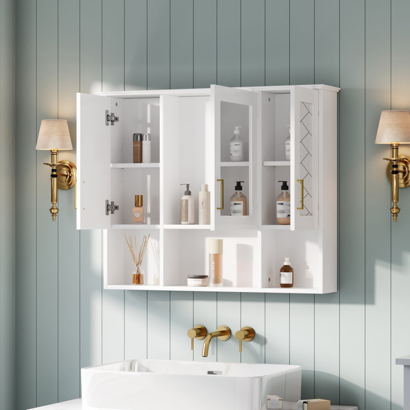 Pharmacie murale 35 pouces avec miroir et tablettes réglables, Blanc