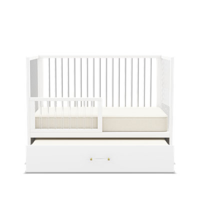 HushCrib 3-in-1 Convertible Crib with Trundle, Toddler Bed, Daybed, White