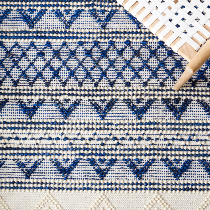 Elsbernd Hand Woven Jute/Wool/Cotton Geometric Rug in Navy Blue/Ivory, Rectangle 5' x 8'
