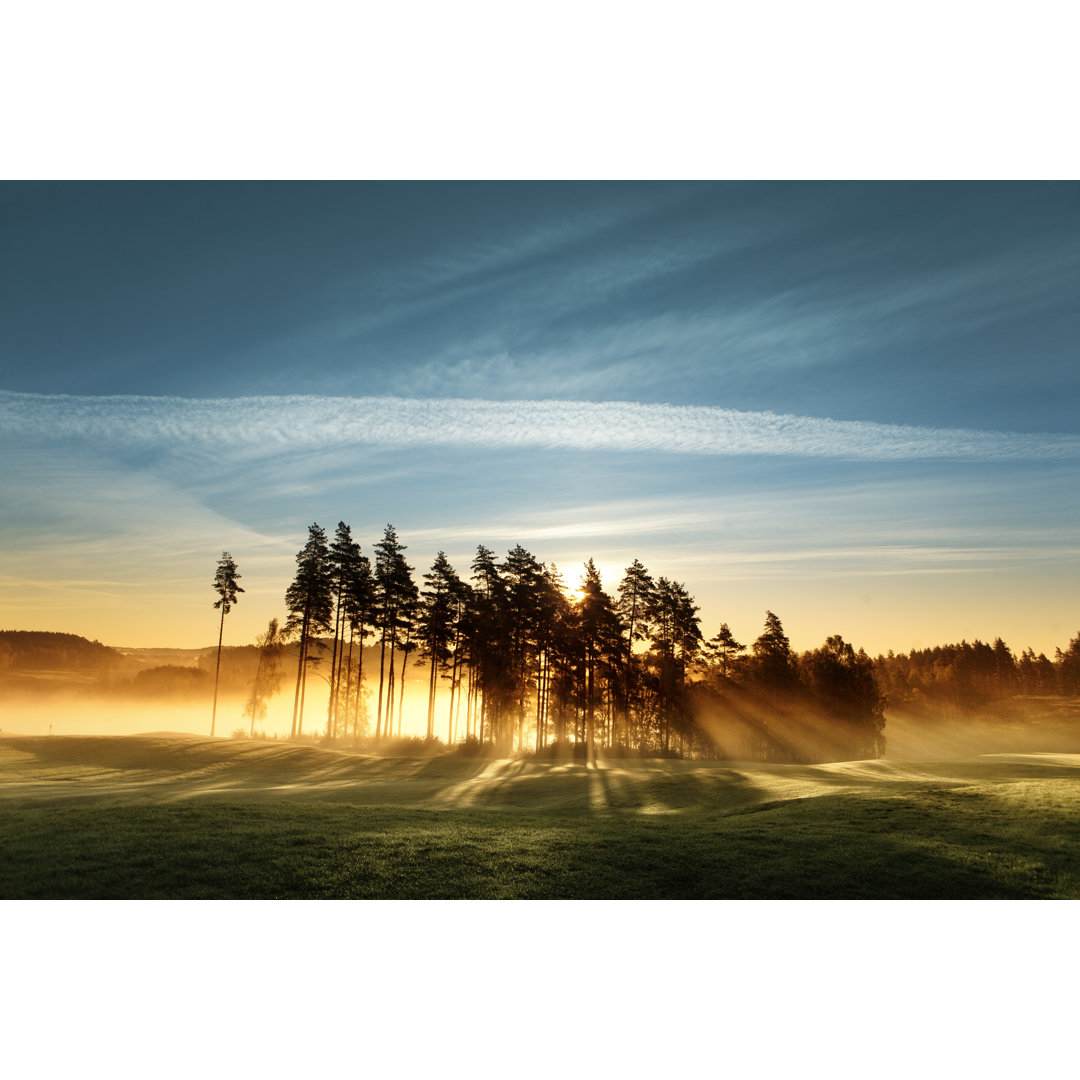 Magisches Licht auf dem Golfplatz von Sjoeman - Druck auf Leinwand ohne Rahmen